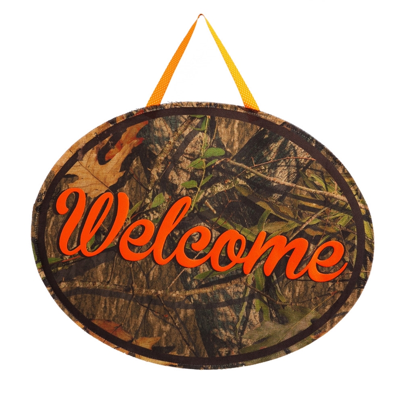MOSSY OAK WELCOME BURLAP DOOR DECOR