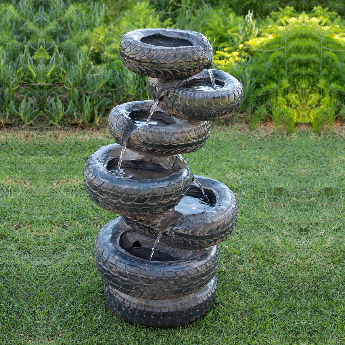 Seven Tire Cascading Fountain with LED Lights