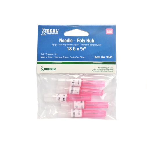 Poly Hub Needle 18gax3/4in. 5 pack