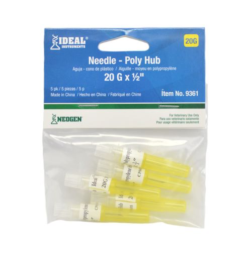 Poly Hub Needle 20ga.x1/2in. 5 pack