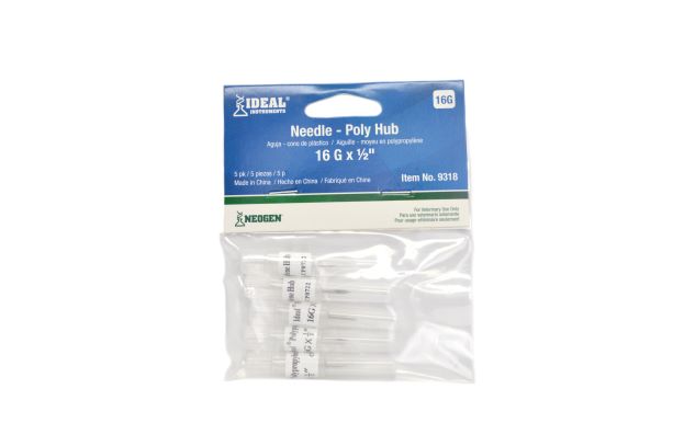 Poly Hub Needle 16ga.x1/2in. 5 pack
