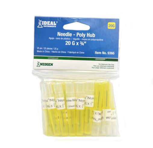 POLY HUB NEEDLE 20GA.X3/4IN. 25 PACK