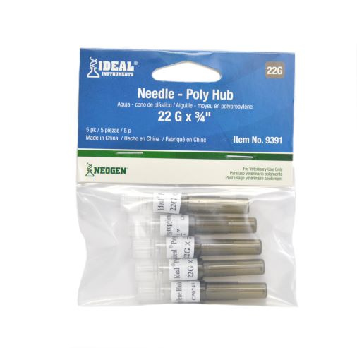 Poly Hub Needle 22ga.x3/4in. 5 pack