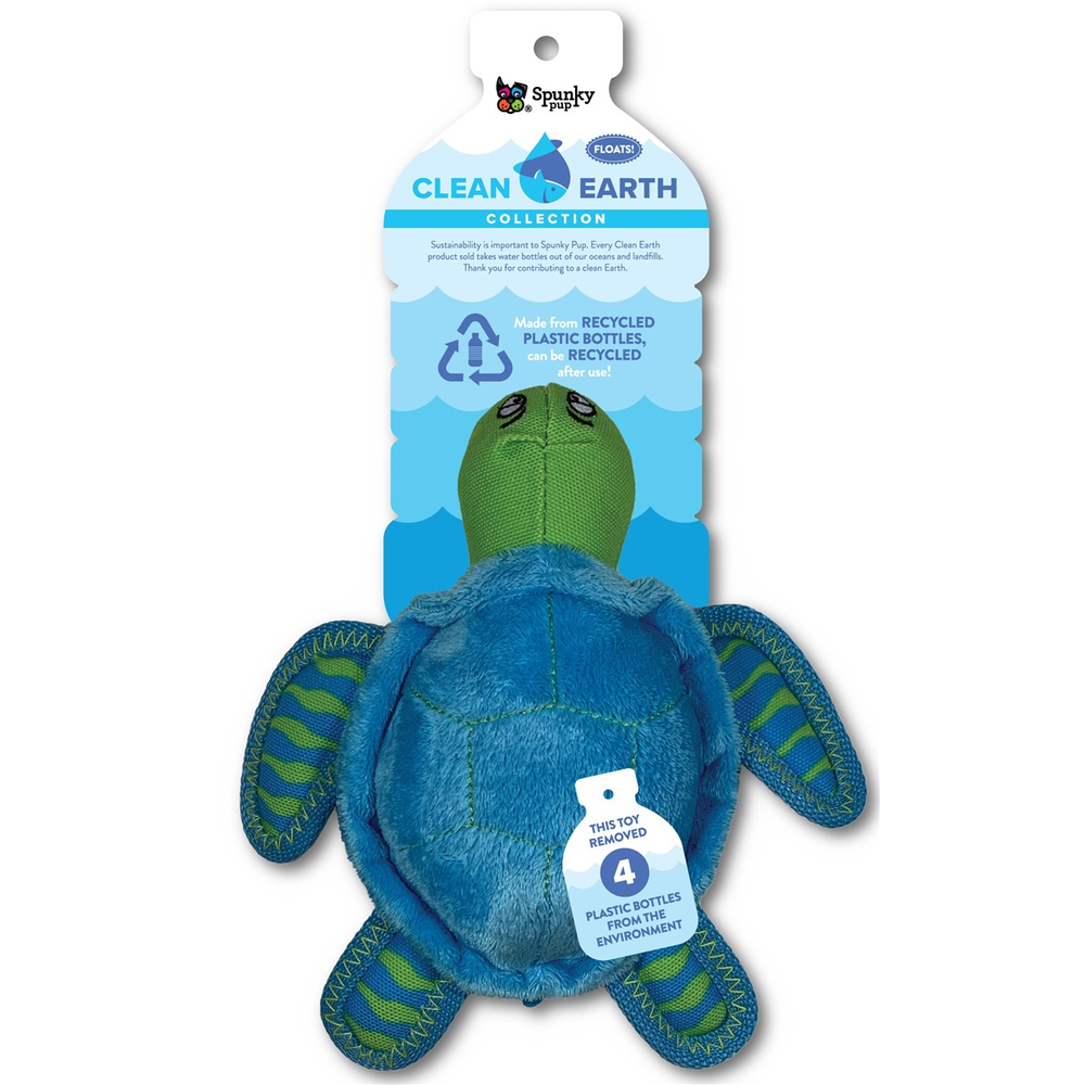 Spunky Pup Clean Earth Plush Turtle, Small Dog Toy