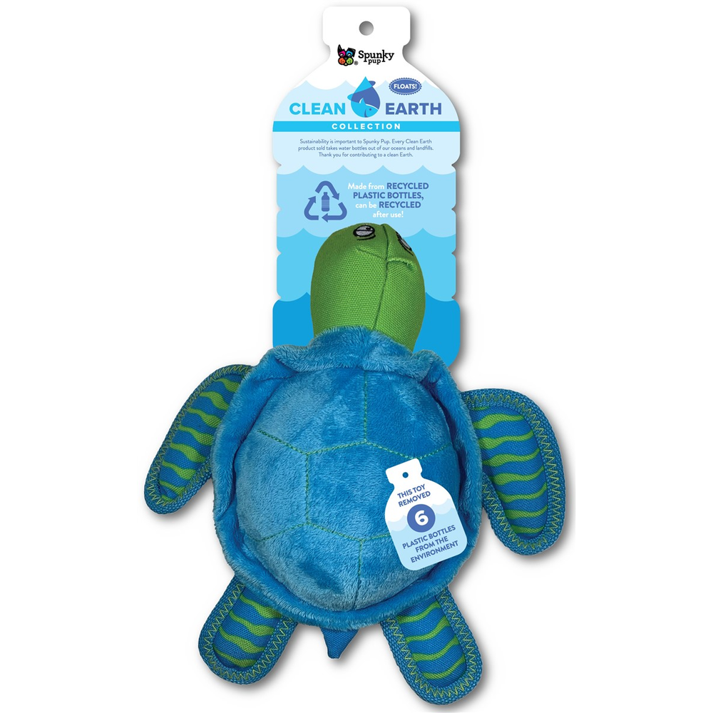 Spunky Pup Clean Earth Plush Turtle, Large Dog Toy