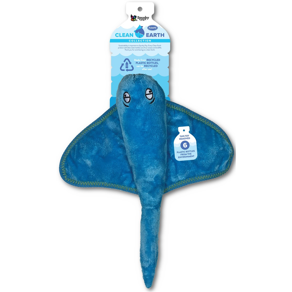 SPUNKY PUP CLEAN EARTH PLUSH STINGRAY, LARGE DOG TOY