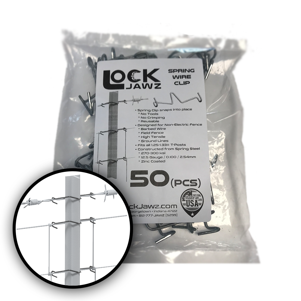 LockJawz Spring T-Post Clip, Package of 50