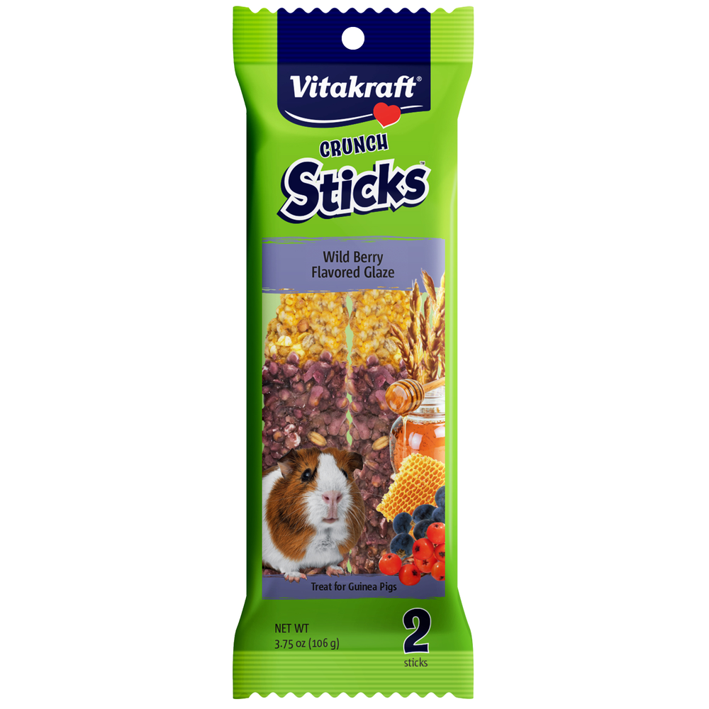 Vitakraft Crunch Stick Wild Berry & Honey Flavor Guinea Pig, 2 pk.