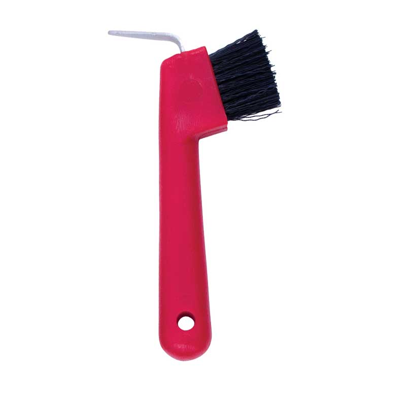 Hoof Pick with Brush, Red