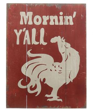 Morning' Y'all Red Rooster Wall Wood Plaque