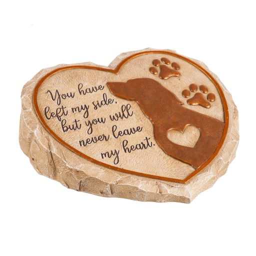 Heart Shaped Pet Memorial Garden Stone, Dog Silhouette, 11"