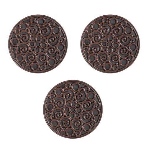 RECYCLED RUBBER STEPPING STONES, SET OF 3 - COPPER FLOWER SWIRL