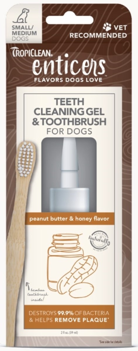 Tropiclean Enticers Teeth Cleaning Gel and Toothbrush for Dogs, S/M