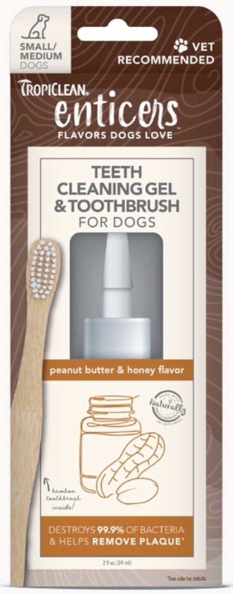 TROPICLEAN ENTICERS TEETH CLEANING GEL AND TOOTHBRUSH FOR DOGS, S/M