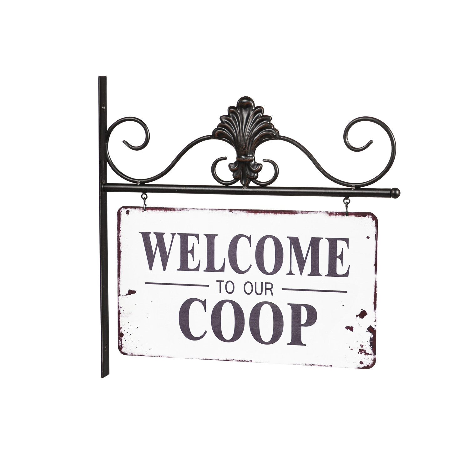 WELCOME TO OUR COOP OUTDOOR METAL HANGING SIGN