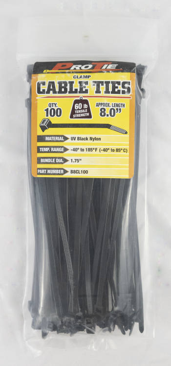 Zip Tie 8''clm Head Blk 100/pk