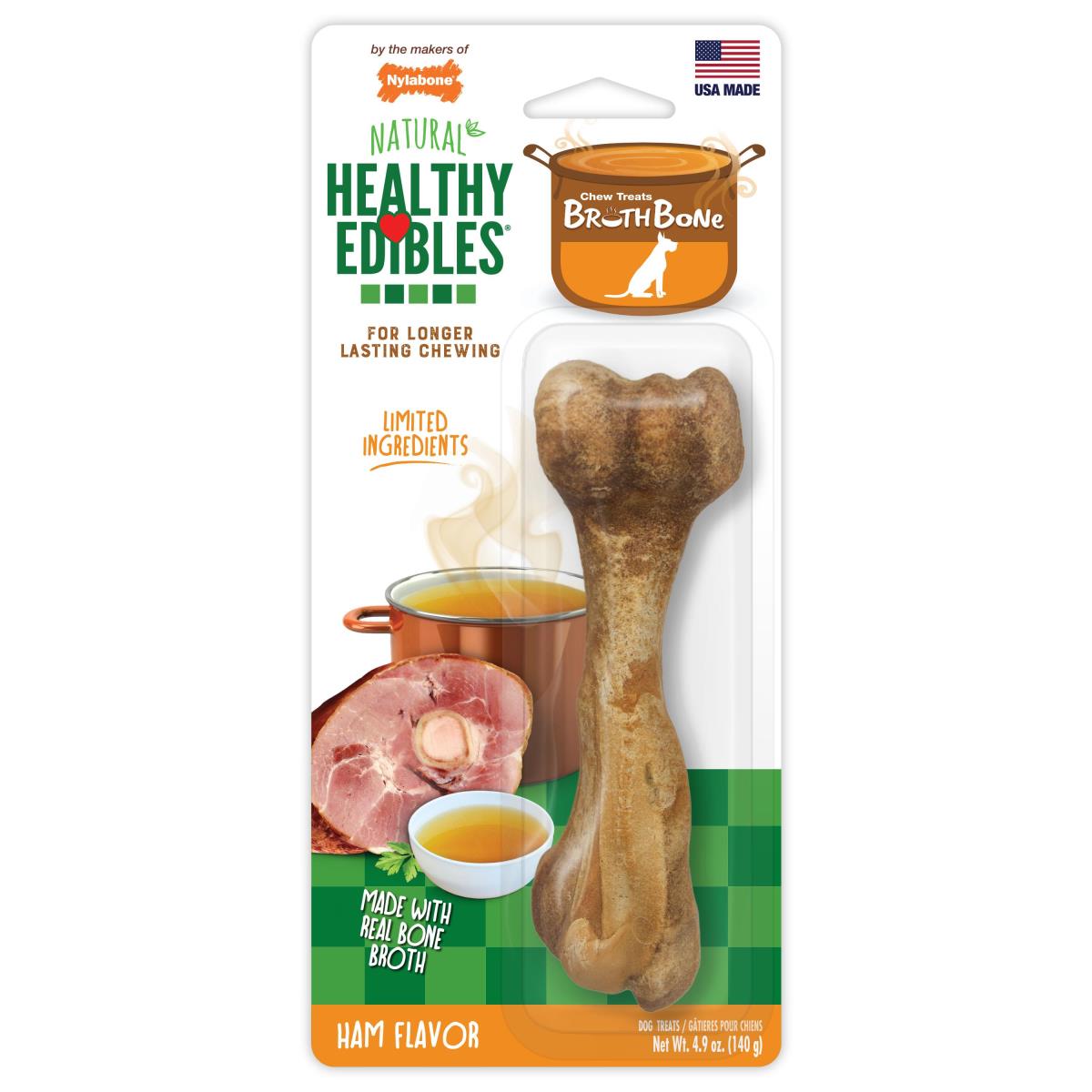 Nylabone Healthy Edibles Broth Bone, Ham, Large