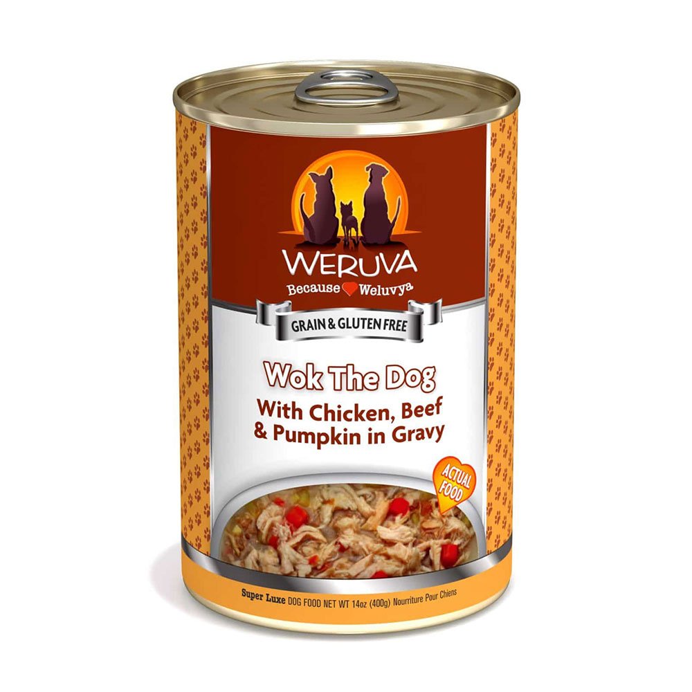 Weruva Wok The Dog with Chicken Breast, Beef & Pumpkin in Gravy, 14 oz.