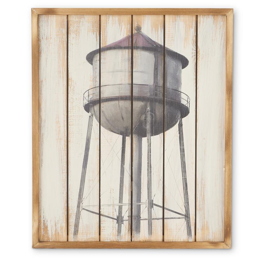 Slatted Wood Whitewashed Water Tower Sign