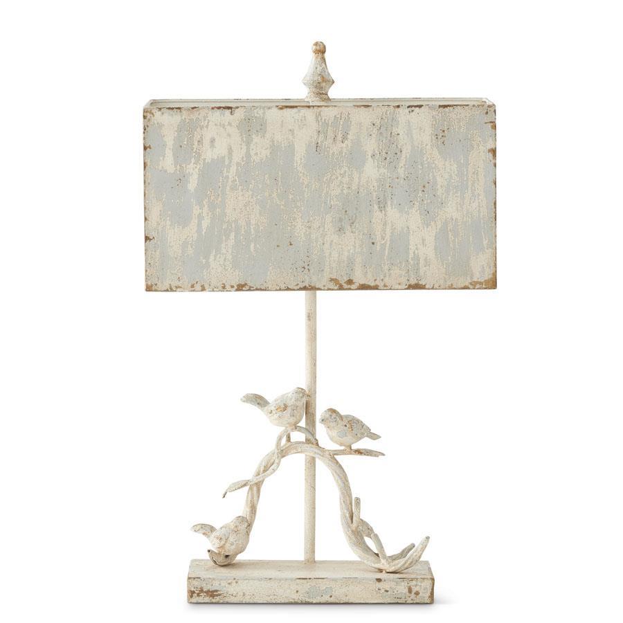 Whitewash Metal Rectangle Lamp with Birds