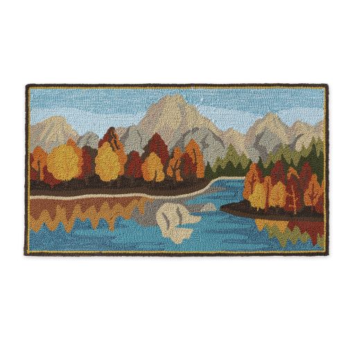 Indoor Outdoor Hooked Rug Mountain Lake, 24"x42"