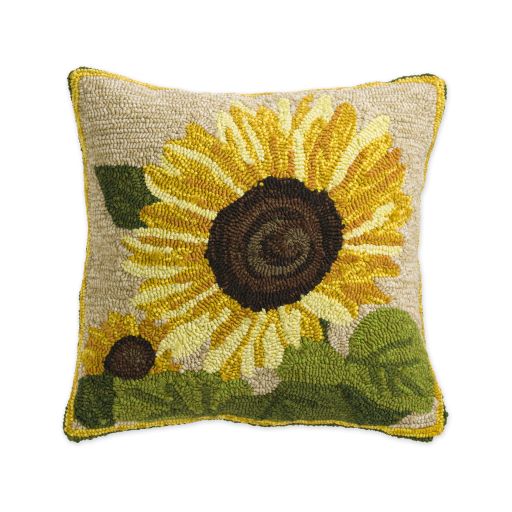 Indoor Outdoor Hooked Sunflower Garden Pillow, 18" x 18"