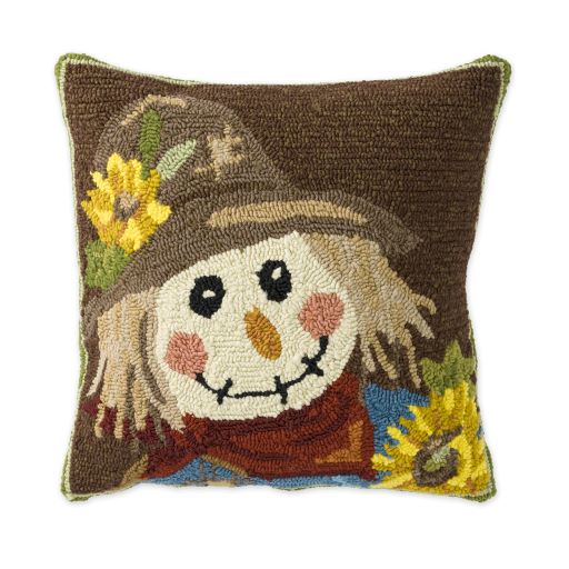 Indoor Outdoor Hooked Scarecrow Garden Pillow, 18" x 18"