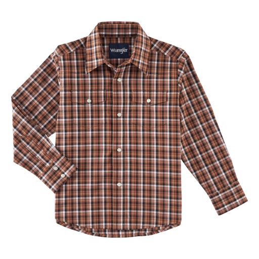 Wrangler Boys' Wrinkle Resist Brown Long Sleeve Shirt
