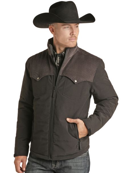 Men's Grey Nylon & Cord Poly Fill Jacket