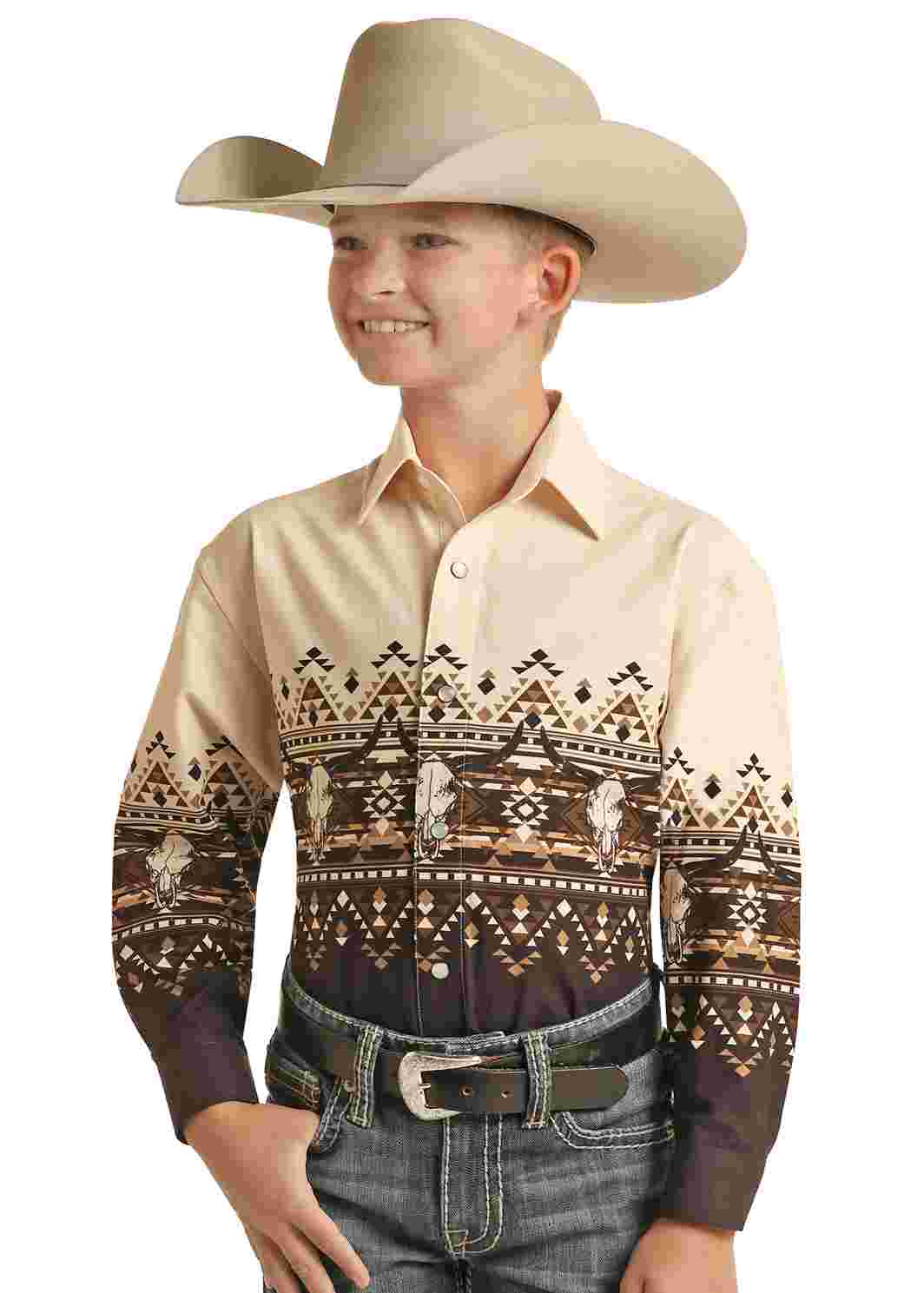 Panhandle Boys Natural Cattle Border Shirt