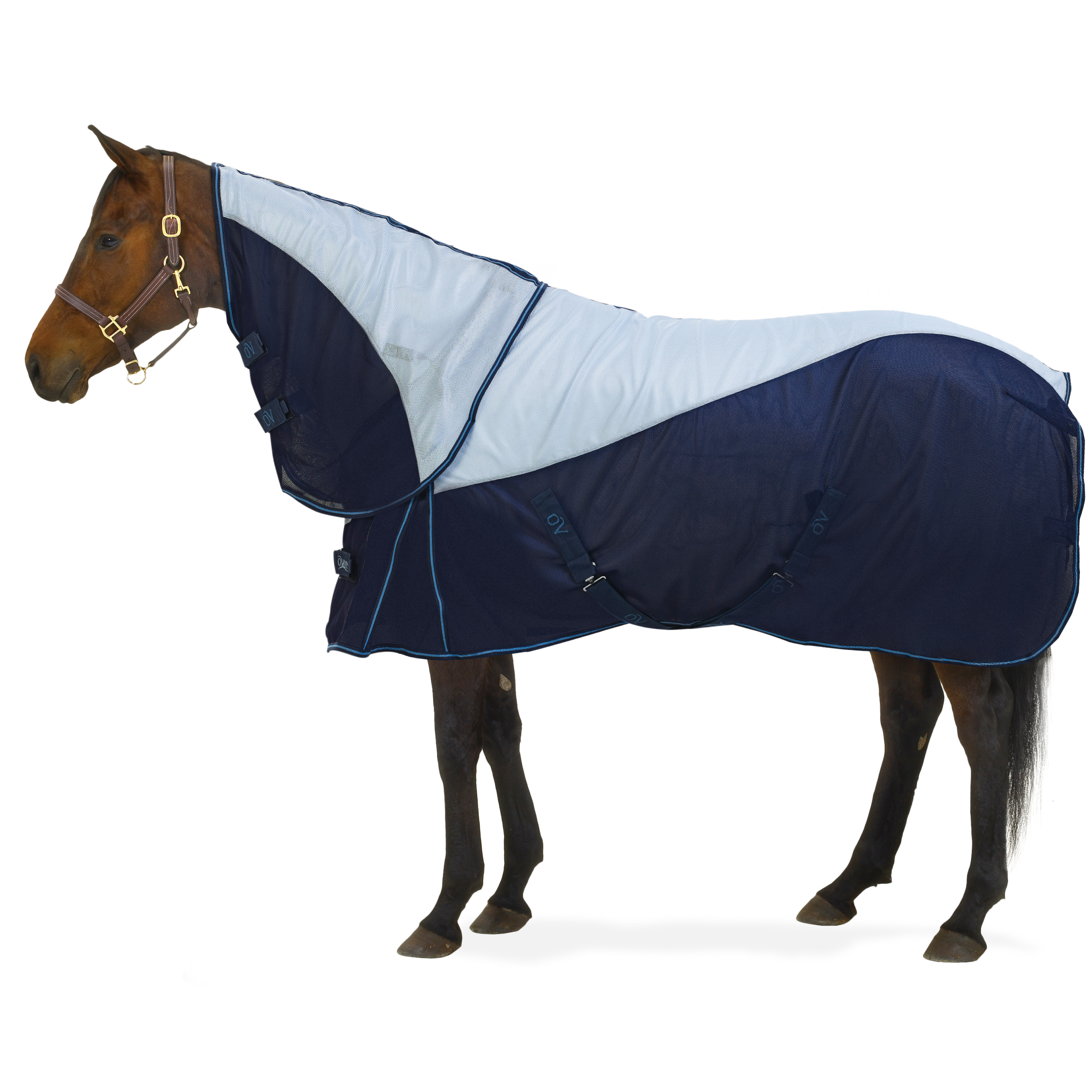 Ovation Super Fly Sheet with Neck Cover Navy and Light Blue