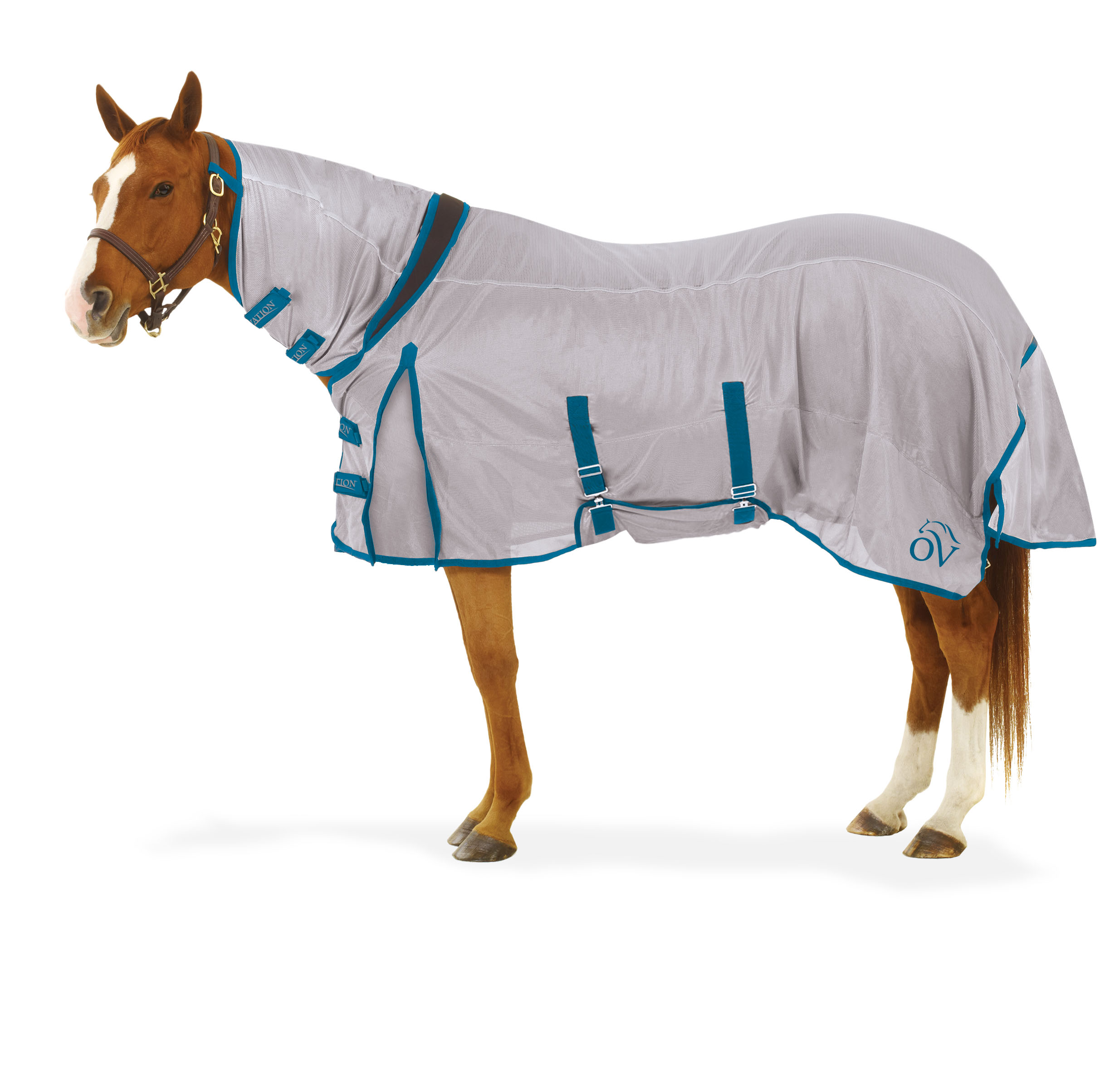 Ovation Super Fly Sheet with Belly and Neck Cover Grey and Teal