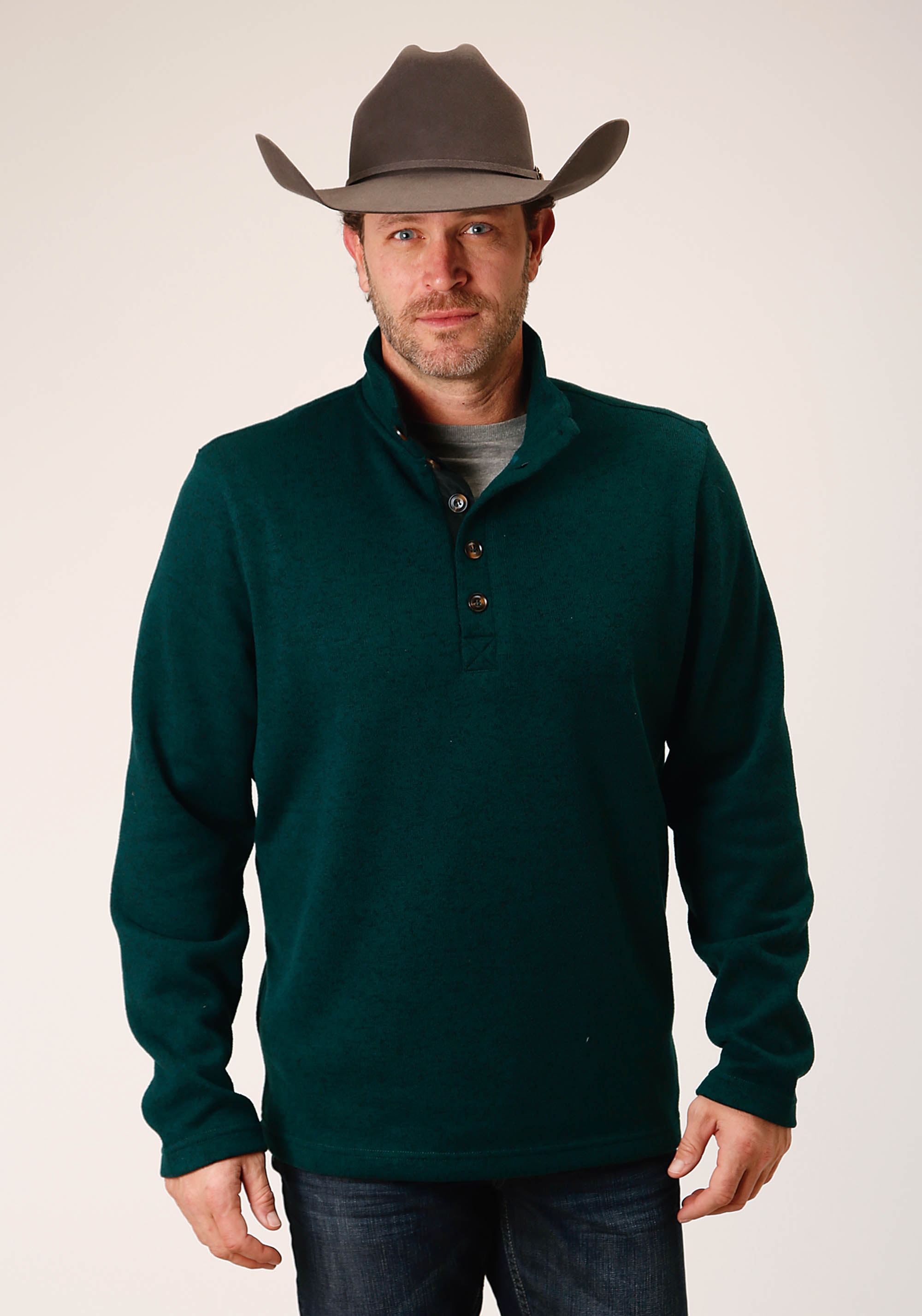 Stetson Green Button Up Pullover