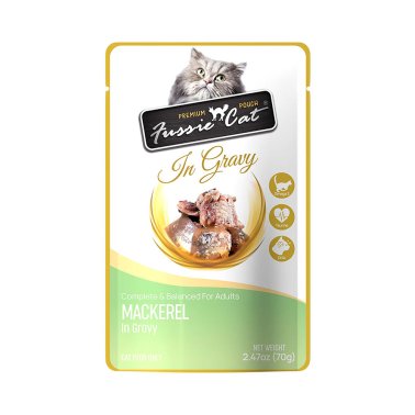 Fussie Cat Premium Mackerel in Gravy 2.47oz Pouch