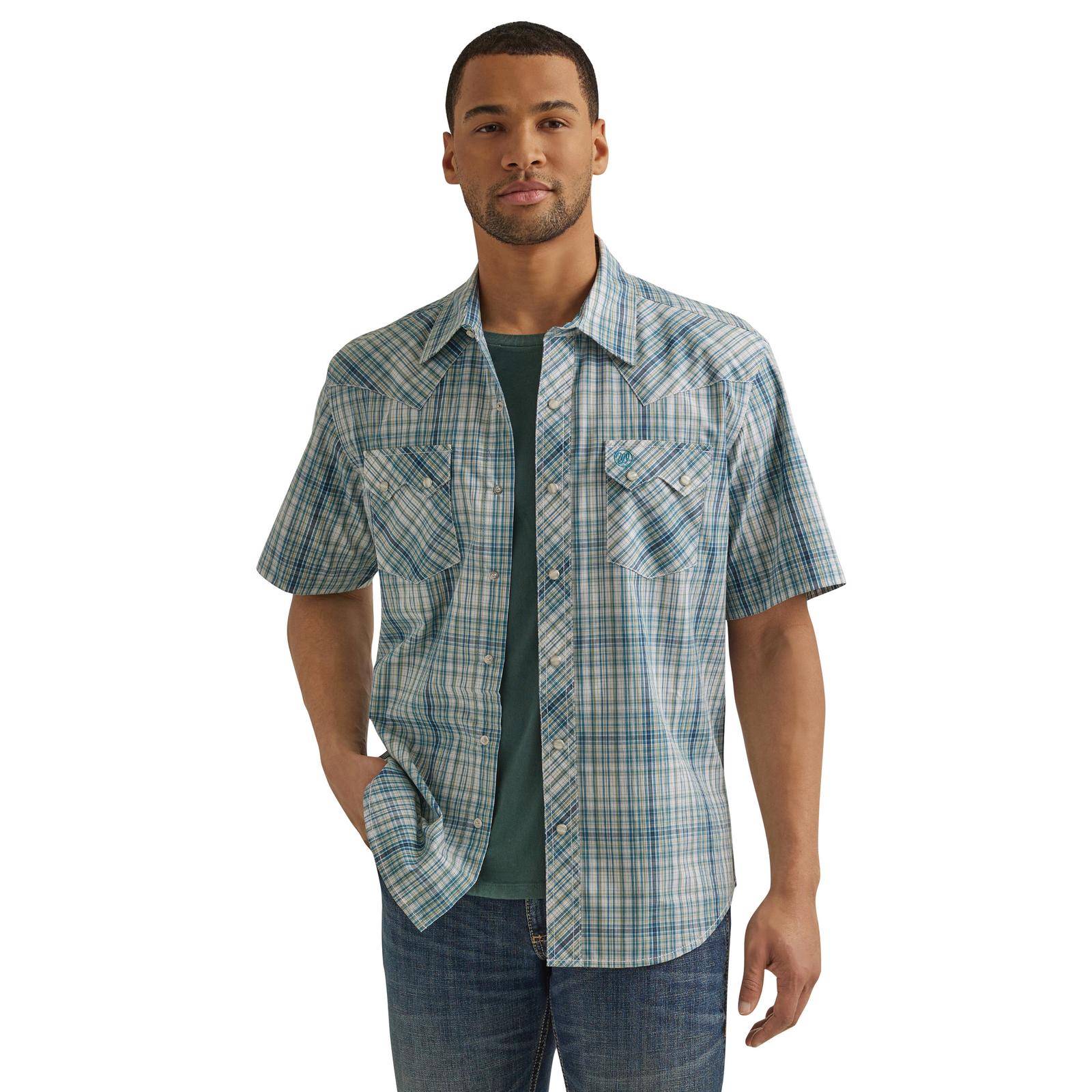 Wrangler Men's Retro Blue Short Sleeve Shirt
