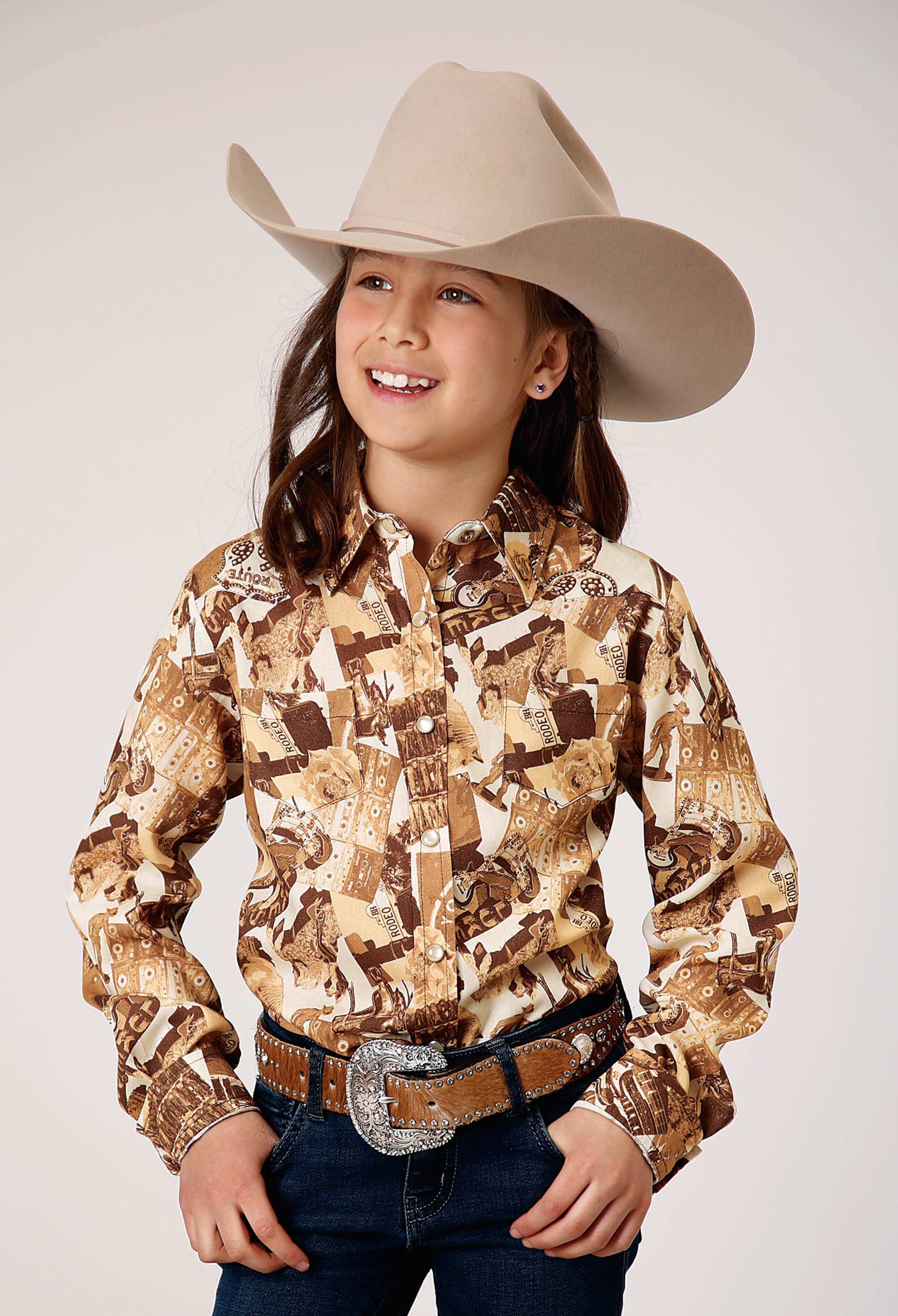 Roper Girls Western Print Long Sleeve Shirt