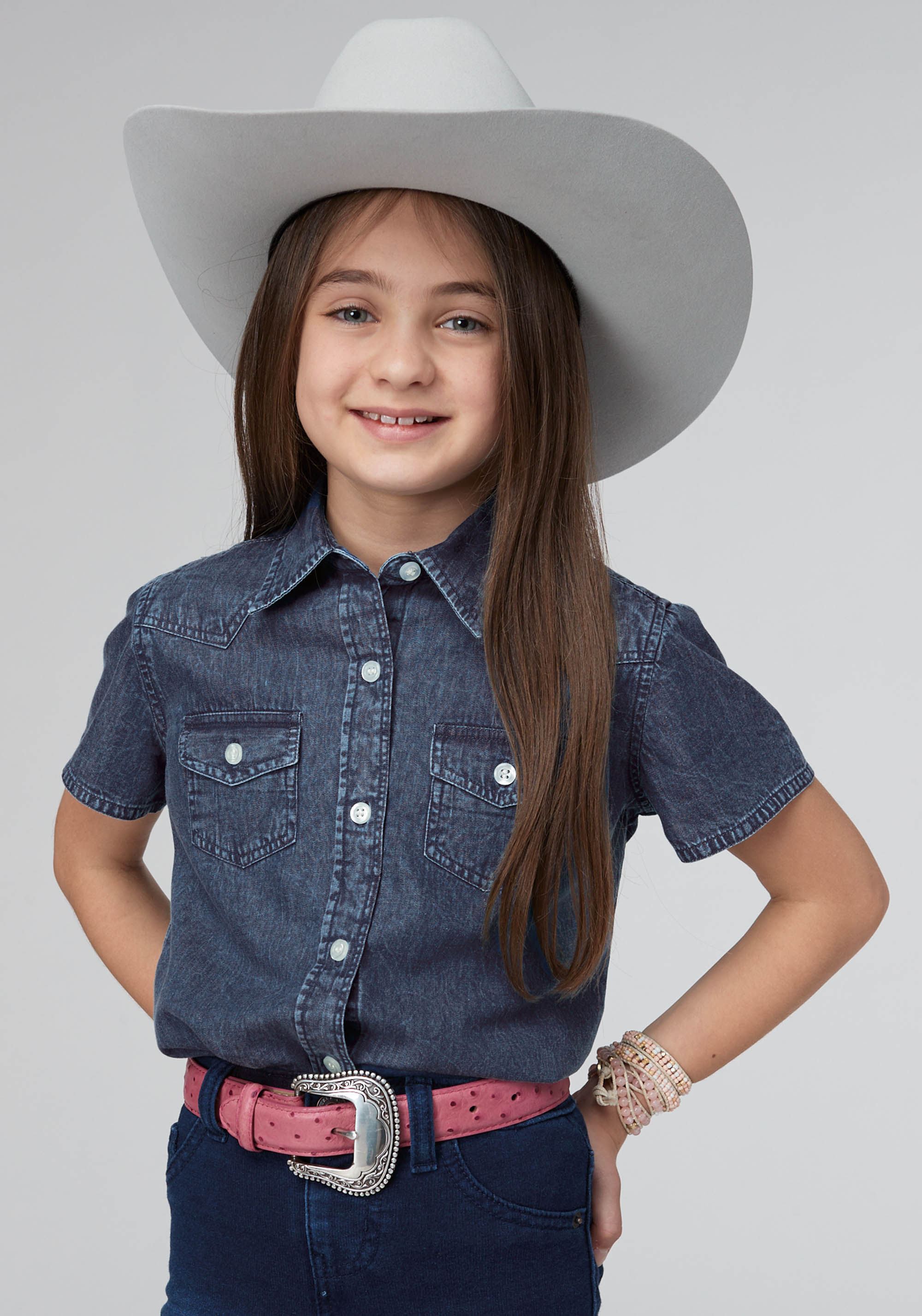 Roper Girl's Denim Short Sleeve Shirt
