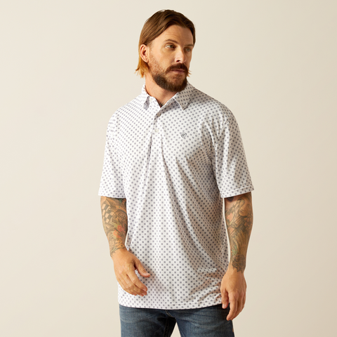 Ariat Men's All Over Print Polo in White Geo Print