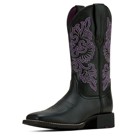 Ariat Women's Round Up Wide Square Toe StretchFit Western Boot - Black