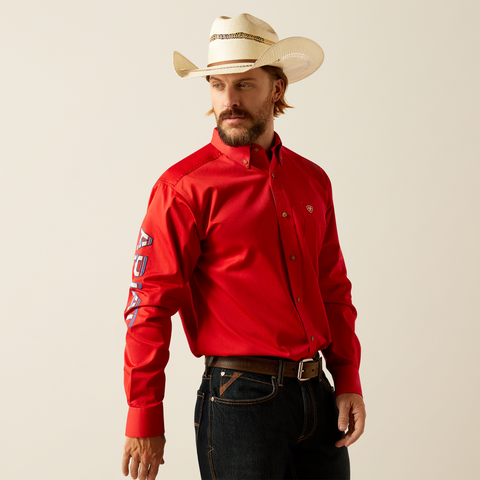 Ariat Men's Team Logo Twill Classic Fit Shirt - Red/Khaki