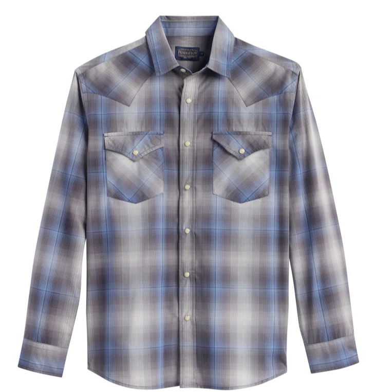 PENDLETON LONG SLEEVE FRONTIER SHIRT - CHARCOAL/BLUE OMBRE