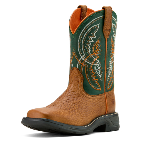 Ariat Youth Boy's WorkHog XT Coil Western Boot - Honey Tan/Green
