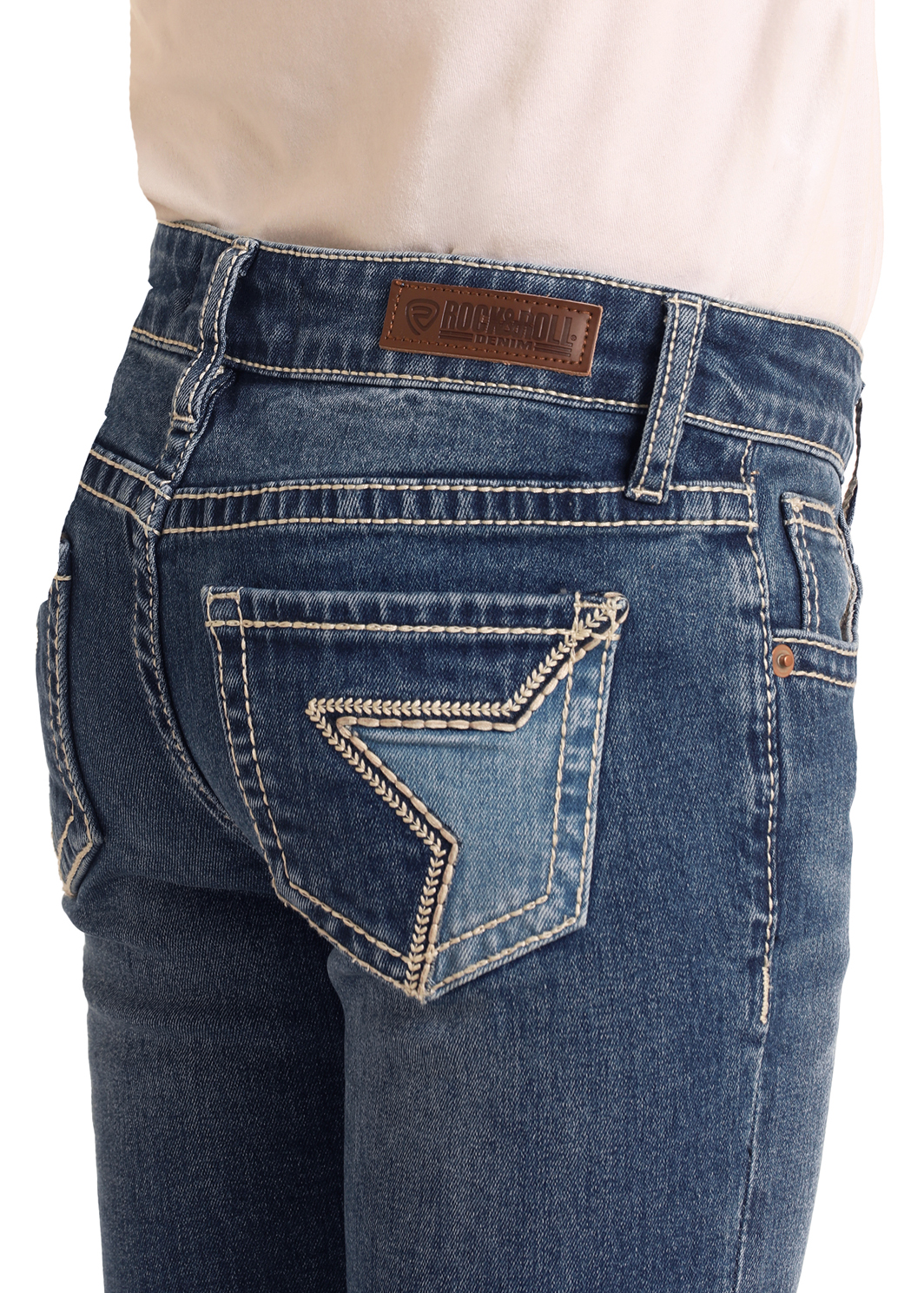 Rock & Roll Girls Star Embroidery Bootcut Jean - Medium Vintage