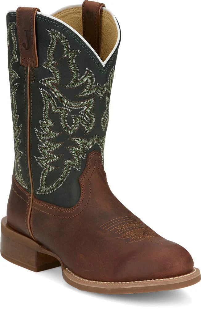 Justin Men's Wild Bill Western Boot - Forest Green Cowhide