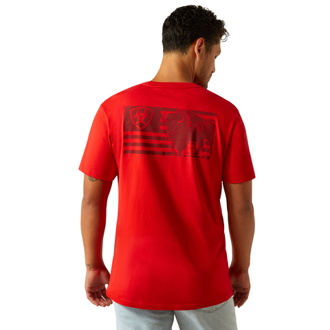 ARIAT MEN'S ETCHED BUFFALO LOTF FLAG T-SHIRT - RED