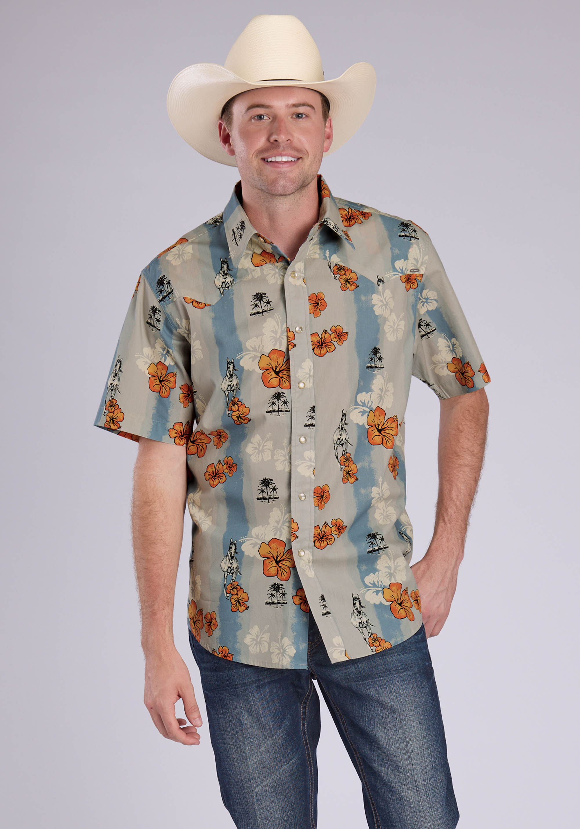Tin Haul Men's Hawaii Short Sleeve Pearl Snap Shirt