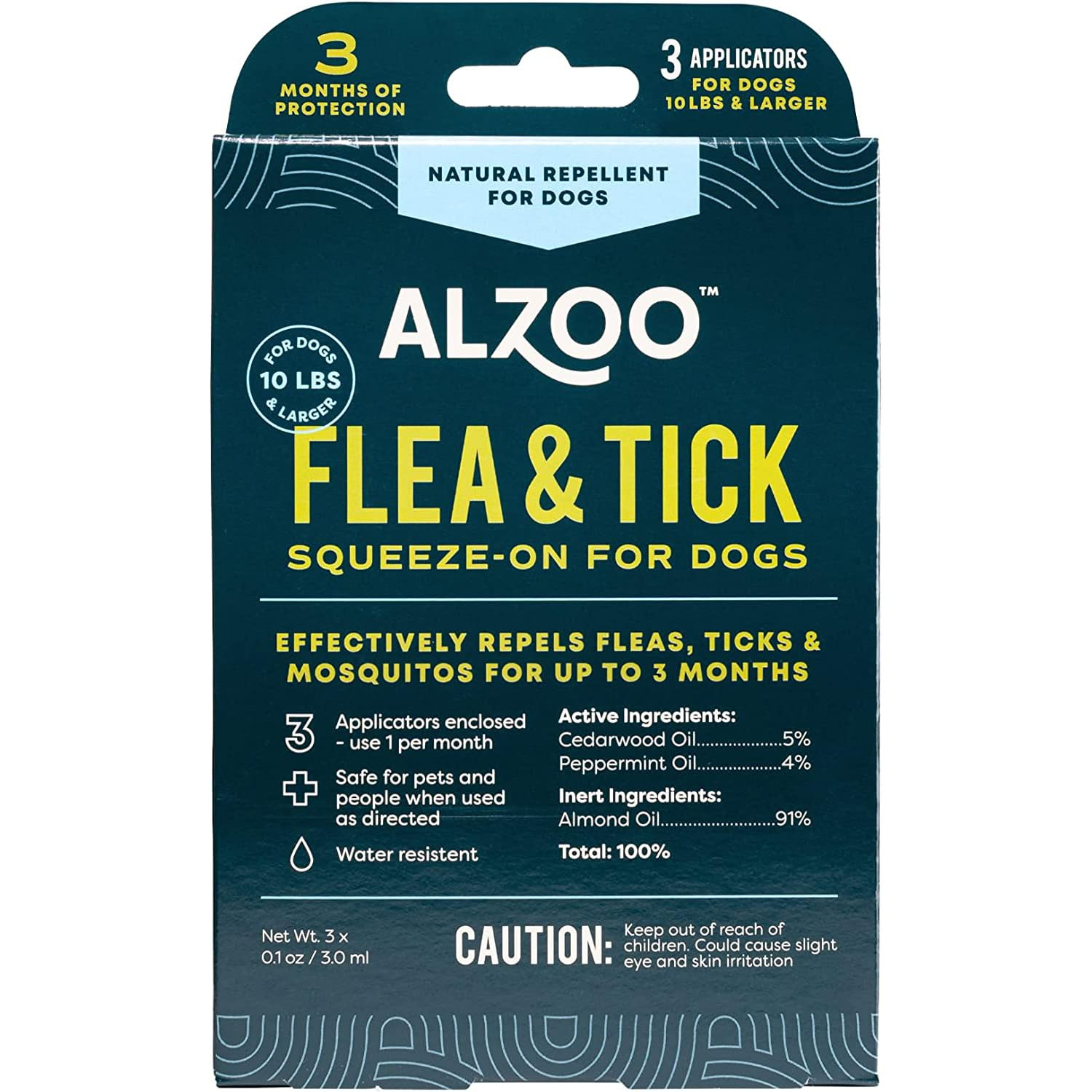 ALZOO NATURAL FLEA AND TICK SQUEEZE-ON FOR DOGS 3 PACK