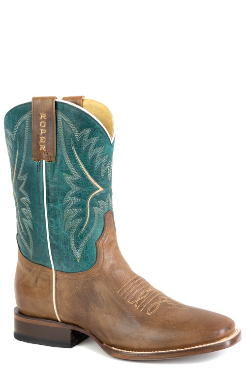 Roper Men's Cowboy Burnish Brown Leather Vamp Boot