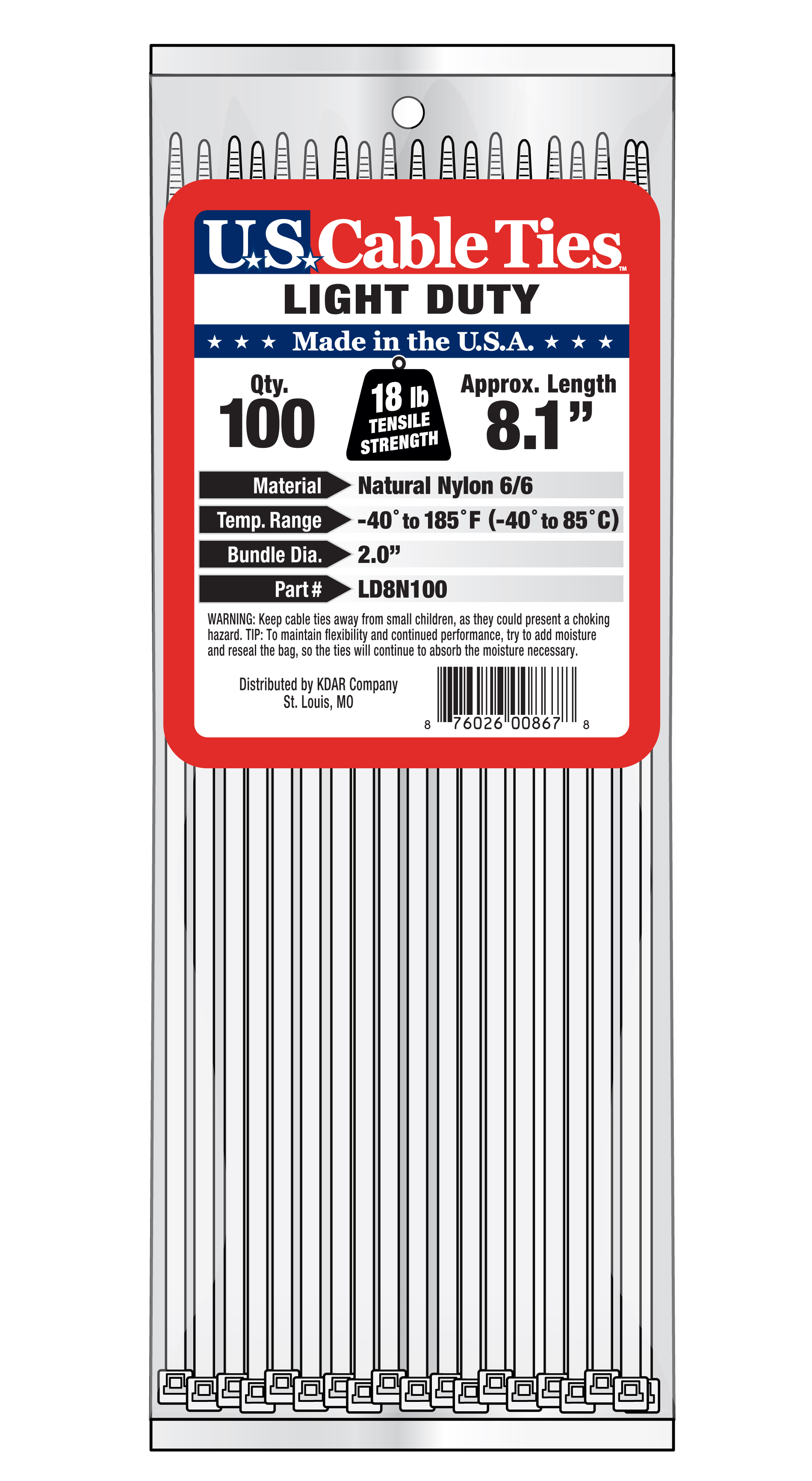 Zip Tie 100 Pack 8" Natural