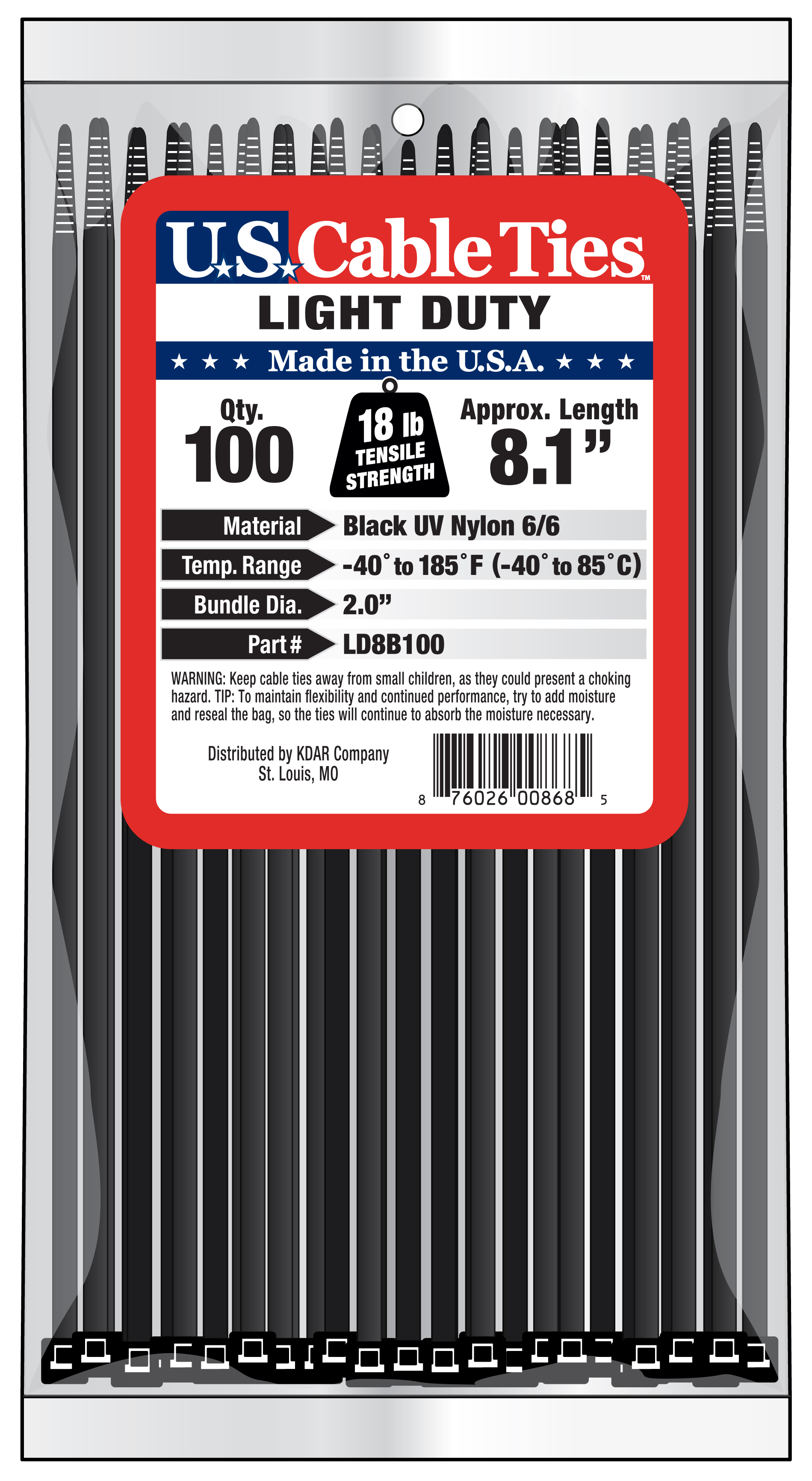 Zip Tie 100 Pack 8" UV Black